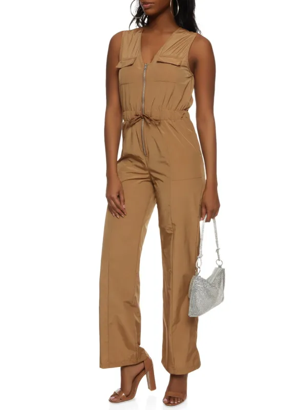 Sleeveless Zip Front Wide Leg Jumpsuit sold by Rainbow