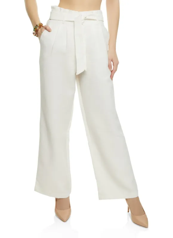 Tweed Paper Bag Waist Wide Leg Pants sold by Rainbow