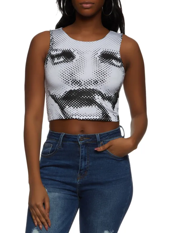Face Print Cropped Tank Top sold by Rainbow