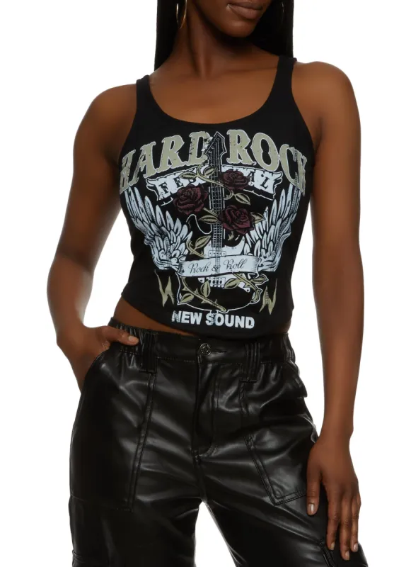Faux Suede Hard Rock Graphic Crop Top sold by Rainbow