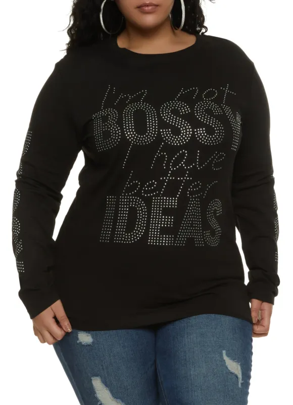 Plus Size Im Not Bossy Rhinestone Graphic Tee sold by Rainbow