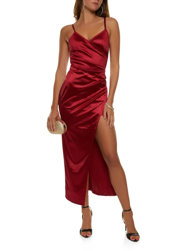 Solid Wrap Satin Cami Dress sold by Rainbow