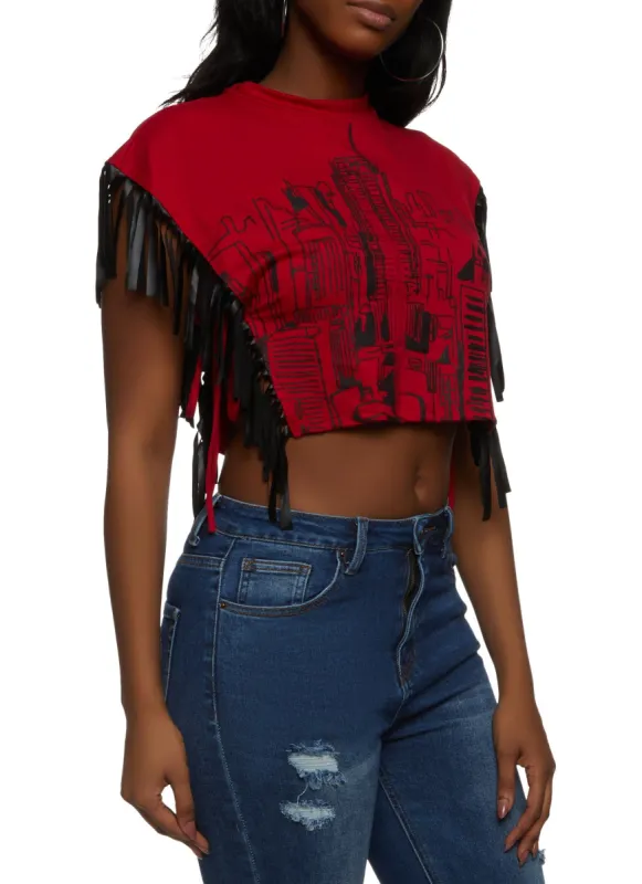Fringe Tie Side Printed Crop Top sold by Rainbow