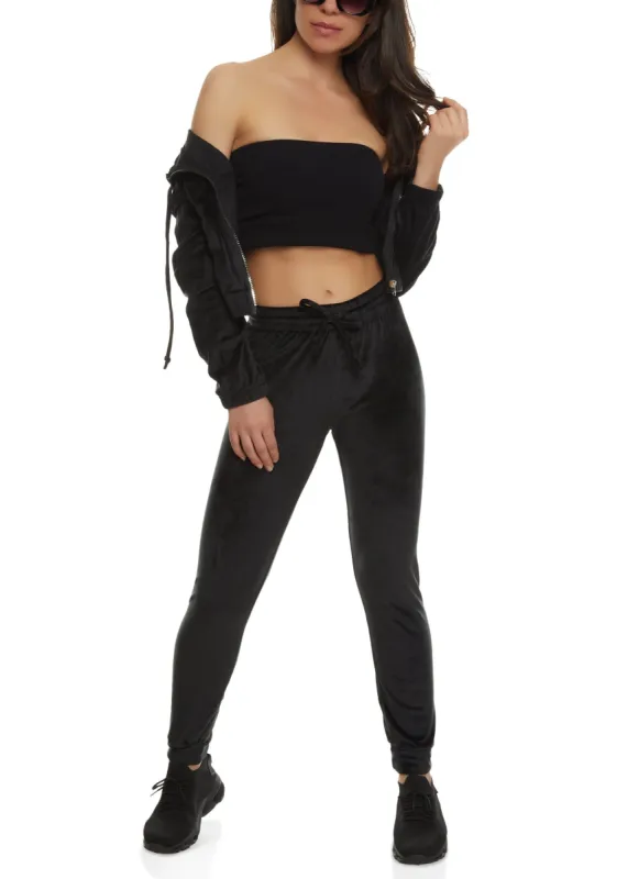 Velour Cargo Pocket Zip Front Cropped Hoodie sold by Rainbow