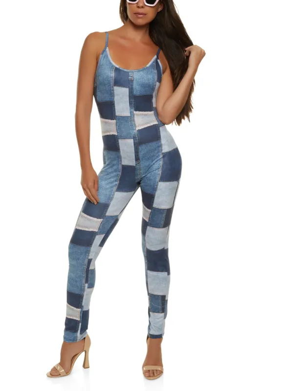 Patchwork Print Cami Catsuit sold by Rainbow