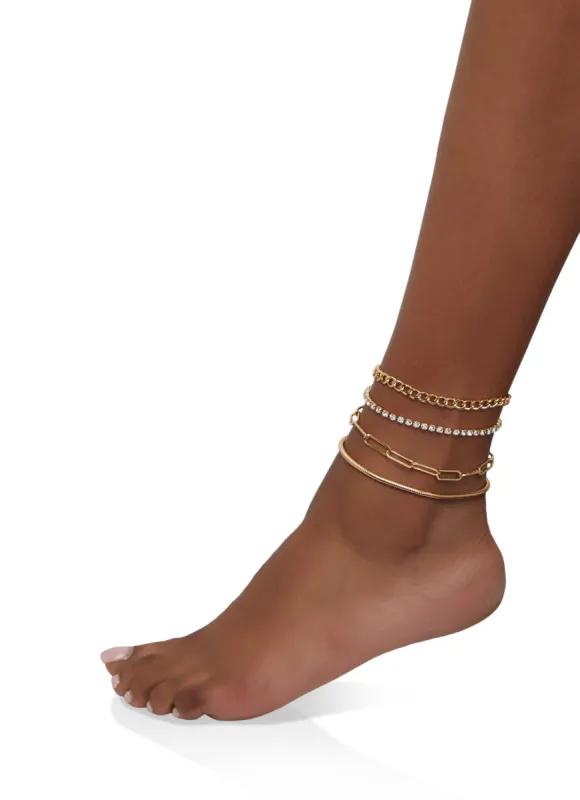 Cubic Zirconia Chain Link Anklets Set of 4 sold by Rainbow