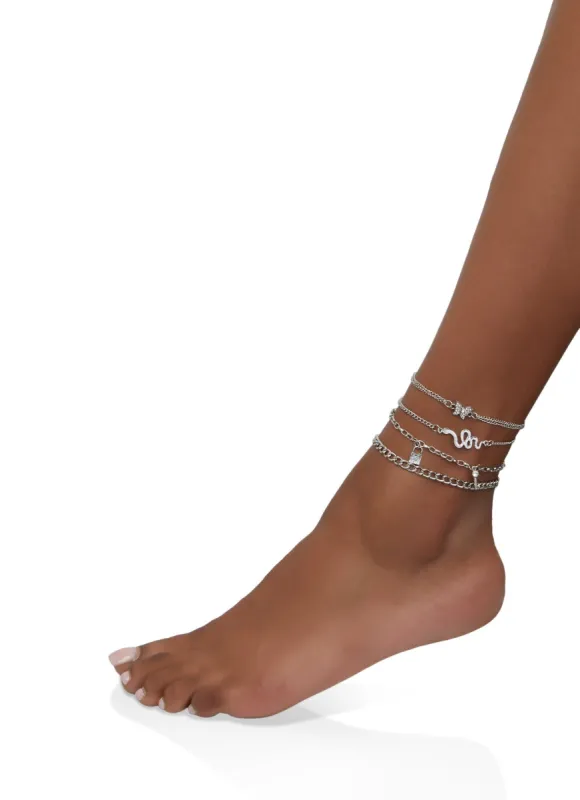 Cubic Zirconia Multi Charm Anklets Set of 4 sold by Rainbow