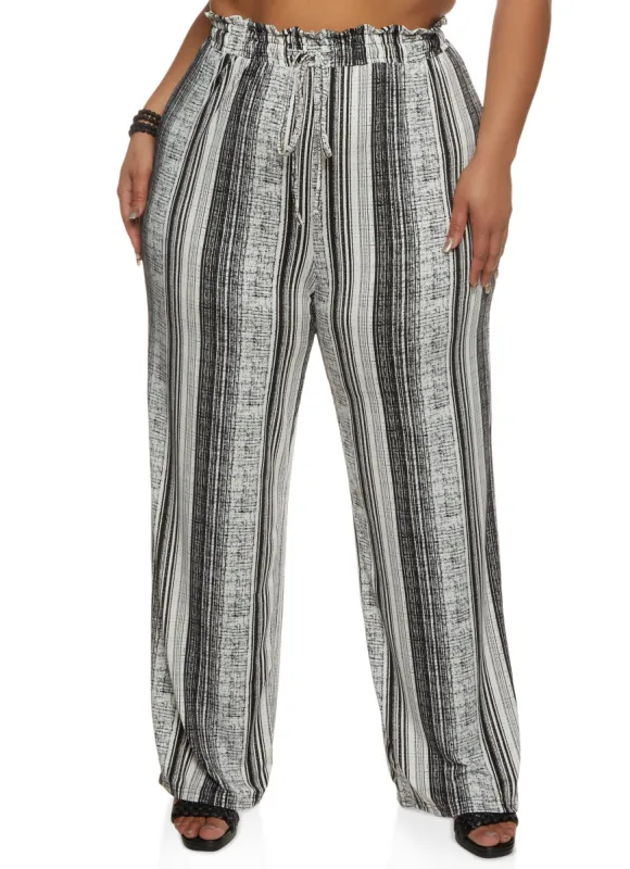 Plus Size Printed Drawstring Wide Leg Pants sold by Rainbow