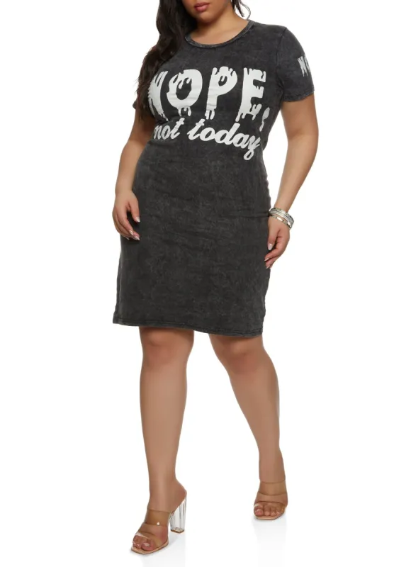 Plus Size Nope Not Today Graphic T Shirt Dress sold by Rainbow