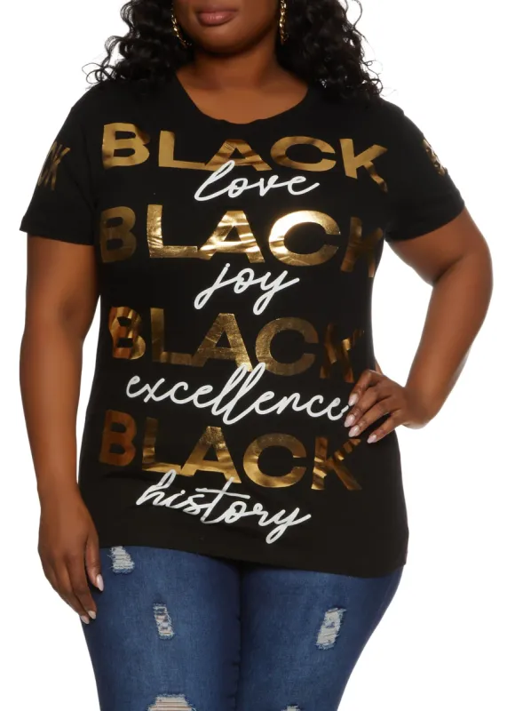 Plus Size Foil Screen Black Graphic Tee sold by Rainbow