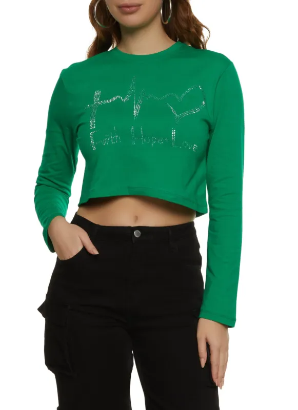 Faith Hope Love Rhinestone Graphic Tee sold by Rainbow