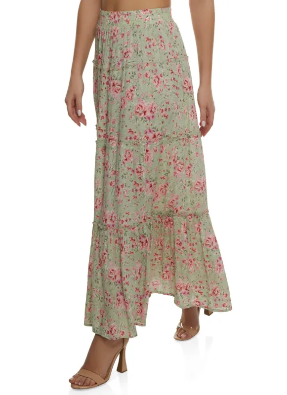 Floral Tiered Maxi Skirt made by Rainbow