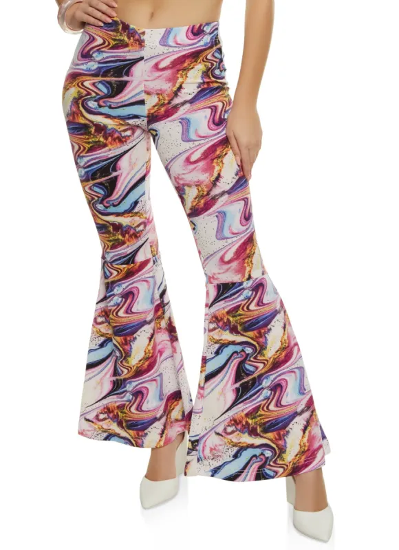 Psychedelic Print High Waist Flare Pants sold by Rainbow
