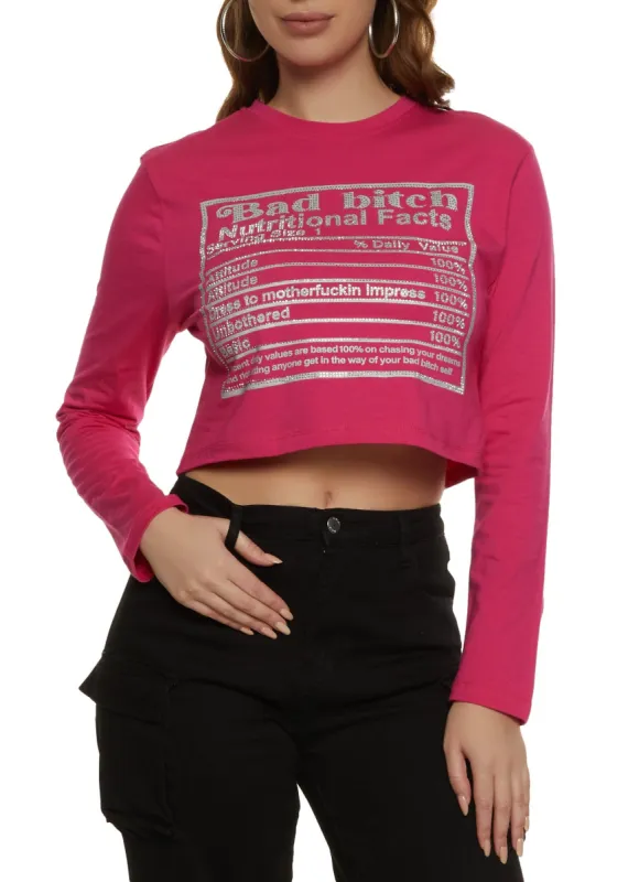 Nutritional Facts Long Sleeve Rhinestone Graphic Tee sold by Rainbow