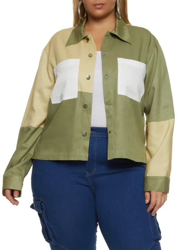 Plus Size Three Tone Shacket sold by Rainbow