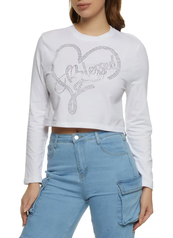 Blessed Long Sleeve Rhinestone Graphic Tee sold by Rainbow
