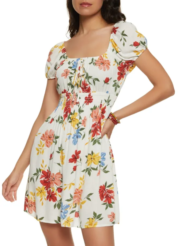 Floral Print Smocked Waist Dress sold by Rainbow