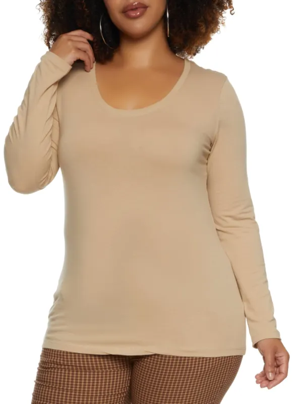 Plus Size Basic Long Sleeve Scoop Neck Top sold by Rainbow