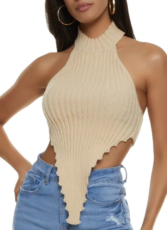 Hanky Hem Mock Neck Halter Top sold by Rainbow