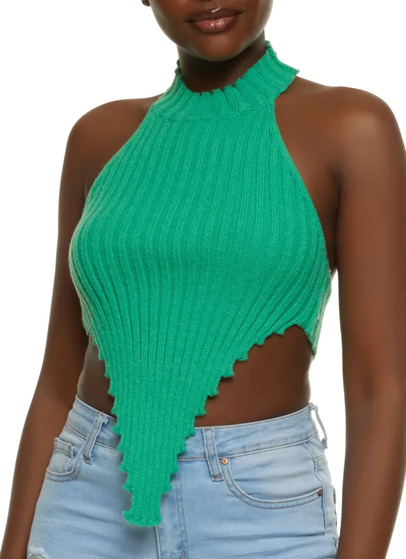 Hanky Hem Mock Neck Halter Top sold by Rainbow