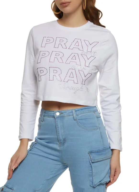Pray Through It Rhinestone Long Sleeve Graphic Tee sold by Rainbow