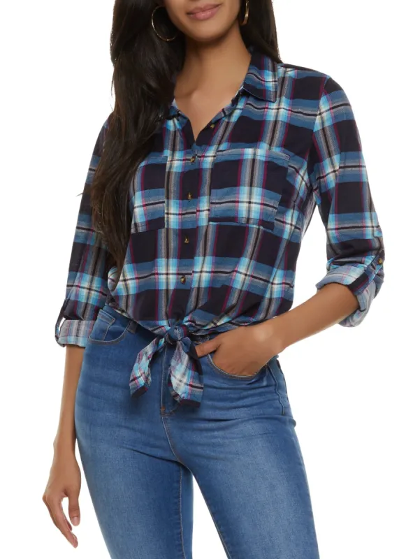 Button Front Tabbed Sleeve Tie Front Shirt sold by Rainbow