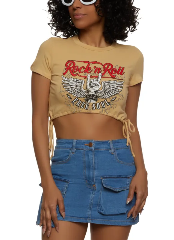 Rock N Roll Drawstring Crop Top sold by Rainbow