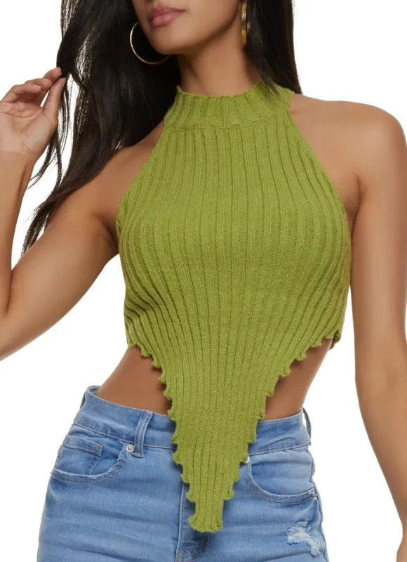 Hanky Hem Mock Neck Halter Top sold by Rainbow