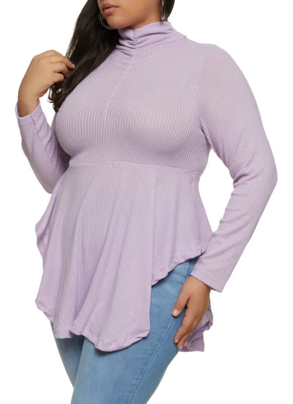 Plus Size Ruched Mock Neck Long Sleeve Babydoll Top sold by Rainbow