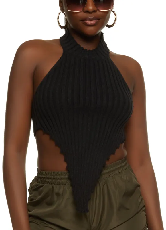 Hanky Hem Mock Neck Halter Top sold by Rainbow