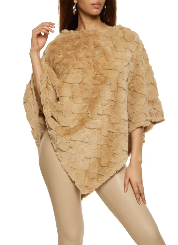 Faux Fur Woven Pattern Poncho sold by Rainbow