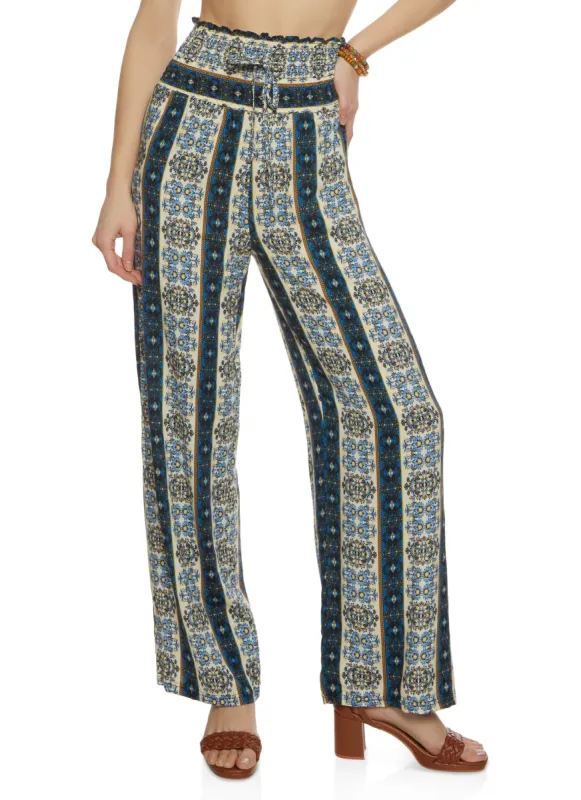 Smocked Waist Printed Wide Leg Pants sold by Rainbow