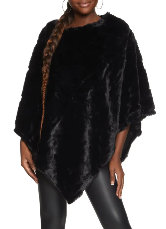 Faux Fur Woven Pattern Poncho sold by Rainbow