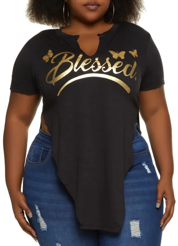 Plus Size Blessed Hanky Hem Graphic Tee sold by Rainbow