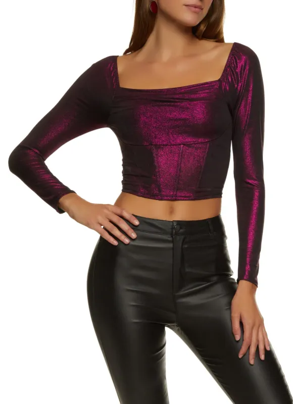 Foiled Square Neck Corset Crop Top sold by Rainbow