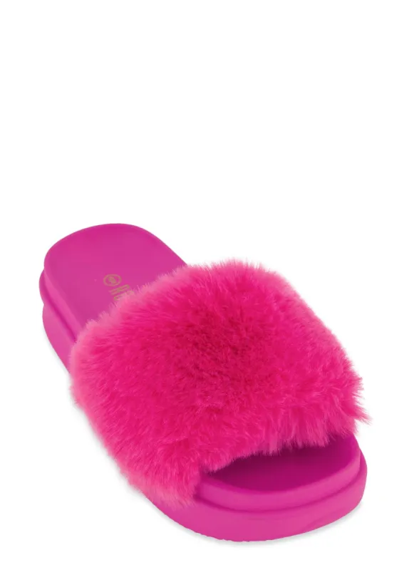 Faux Fur Platform Slide Sandals sold by Rainbow