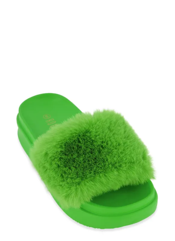 Faux Fur Platform Slide Sandals sold by Rainbow