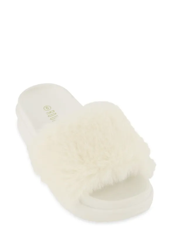 Faux Fur Platform Slide Sandals sold by Rainbow