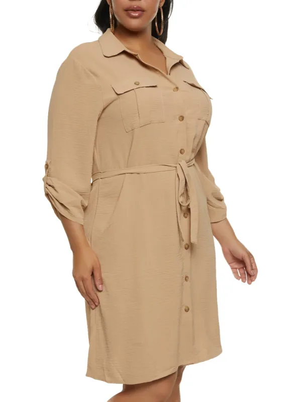 Plus Size Long Sleeve Utility Dress sold by Rainbow
