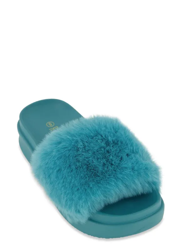 Faux Fur Platform Slide Sandals sold by Rainbow