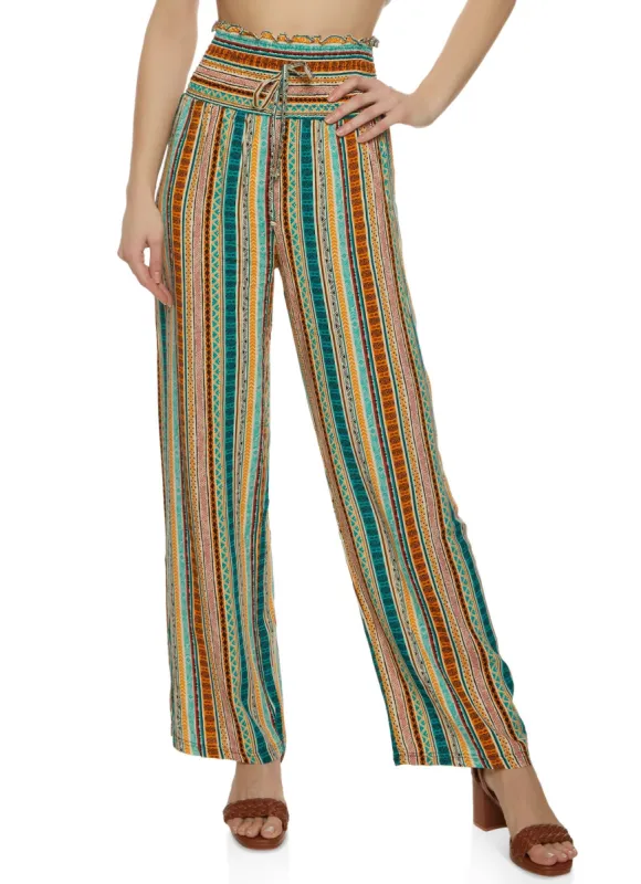 Smocked Waist Printed Wide Leg Pants sold by Rainbow