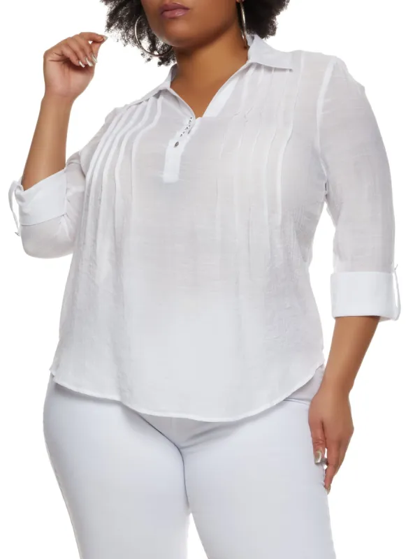 Plus Size Pleated Detail Long Sleeve Shirt sold by Rainbow