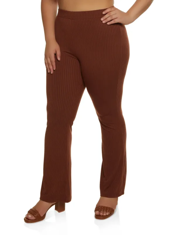 Plus Size Ribbed High Waist Flare Pants sold by Rainbow