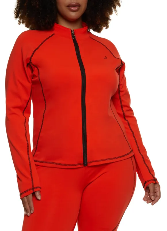 Plus Size Zip Front Contrast Stitch Track Jacket sold by Rainbow