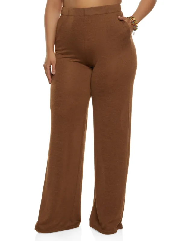 Plus Size Brushed Knit Wide Leg Pants sold by Rainbow