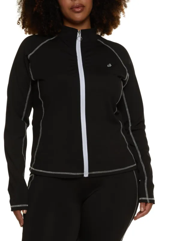 Plus Size Zip Front Contrast Stitch Track Jacket sold by Rainbow