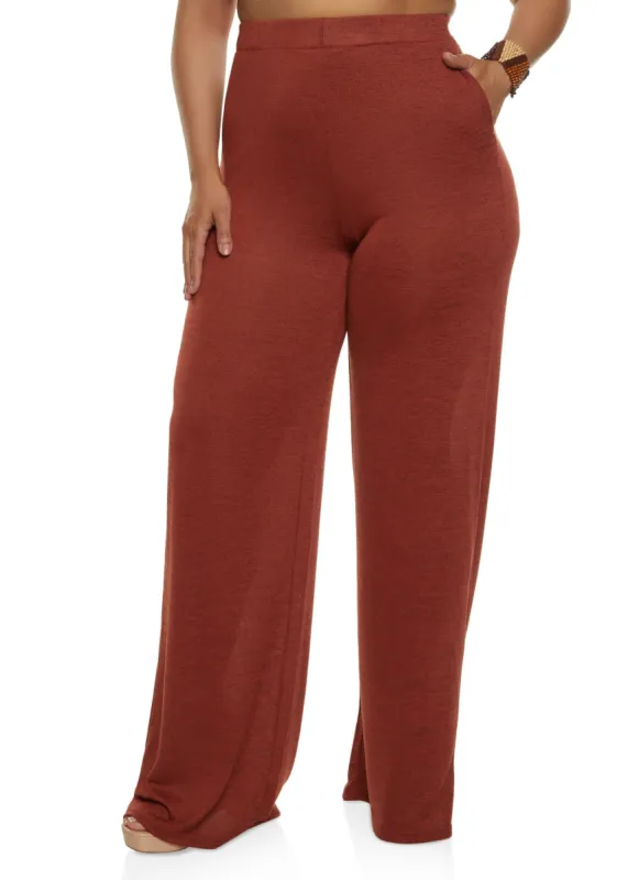 Plus Size Brushed Knit Wide Leg Pants sold by Rainbow