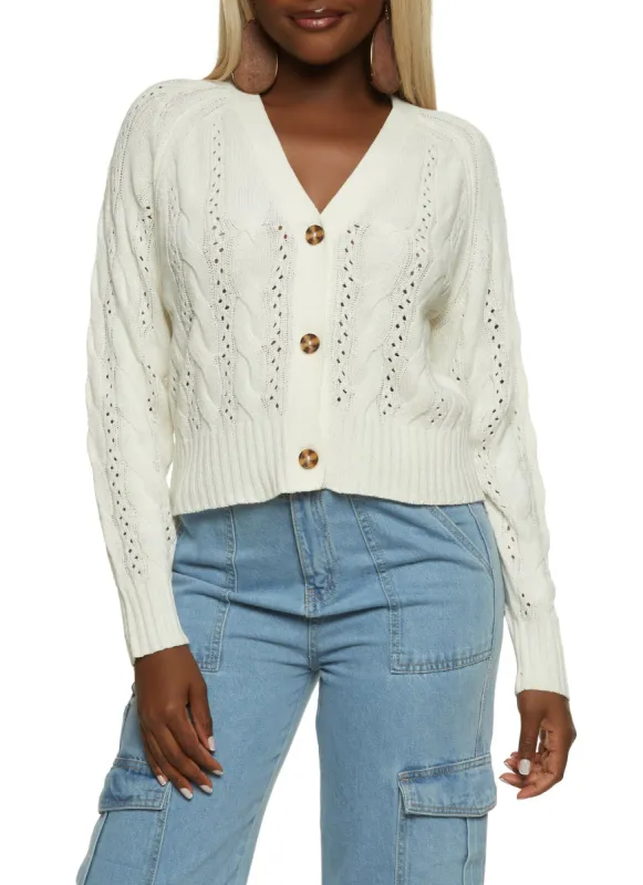 Cable Knit Pointelle Cardigan sold by Rainbow