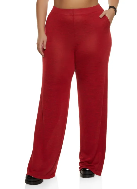 Plus Size Brushed Knit Wide Leg Pants sold by Rainbow