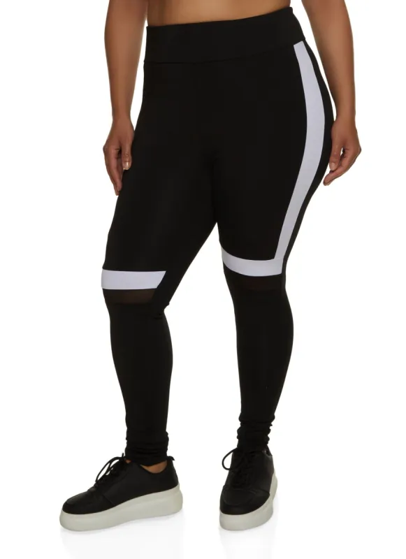 Plus Size Mesh Detail Color Block Active Leggings sold by Rainbow